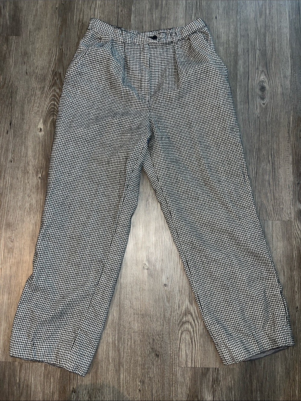 Wool Gingham Tapered Trousers